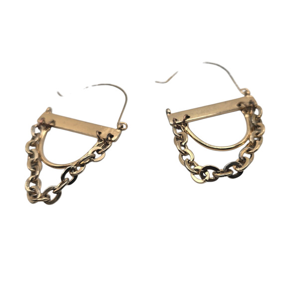 Earrings Gold Tone Chain Dangle Hoop Modern Geometric Drop Boho SKU2408 - Picture 6 of 6